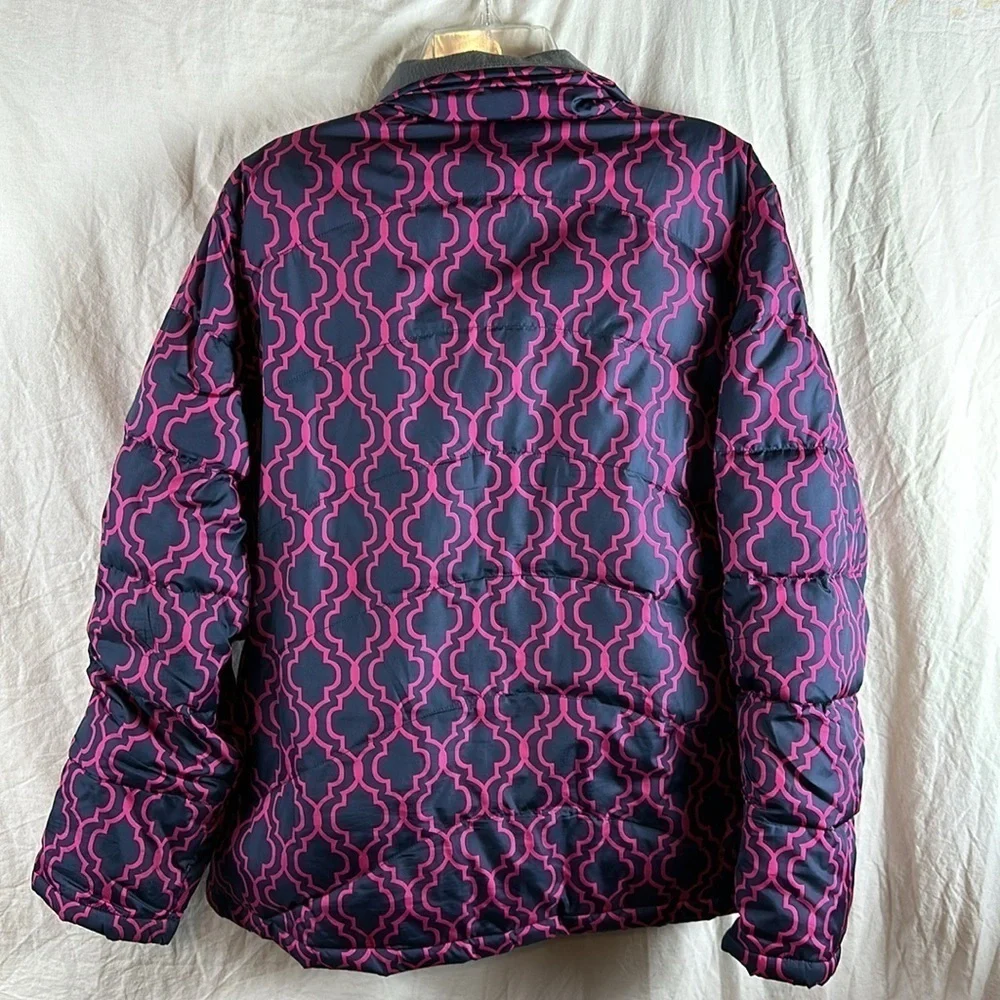 Lands End Girls Puffer Winter Jacket Size XL (18) Pink Navy Blue Down Filled